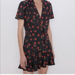 NWT Zara Floral Wrap Black Dress Skort